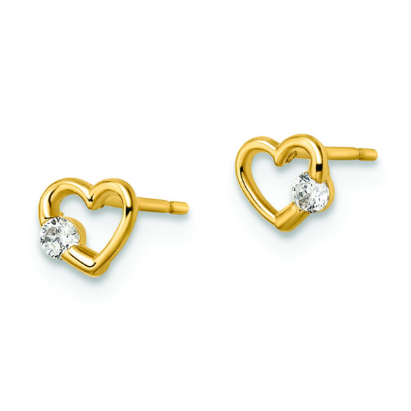 14k CZ Heart Post Earrings - Image 2