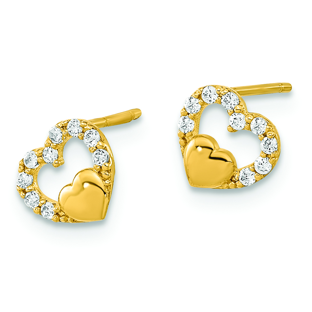 14K Polished Cut Out Heart CZ Post Earrings - Image 2