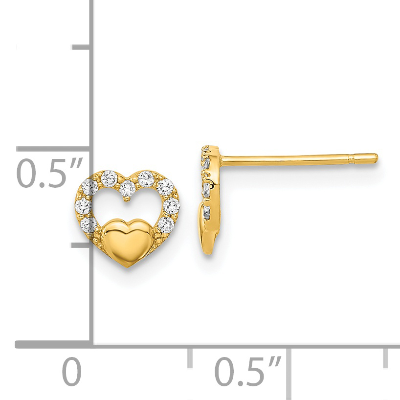 14K Polished Cut Out Heart CZ Post Earrings - Image 3