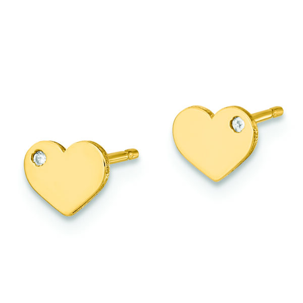 14K Polished CZ Heart Post Earrings - Image 2