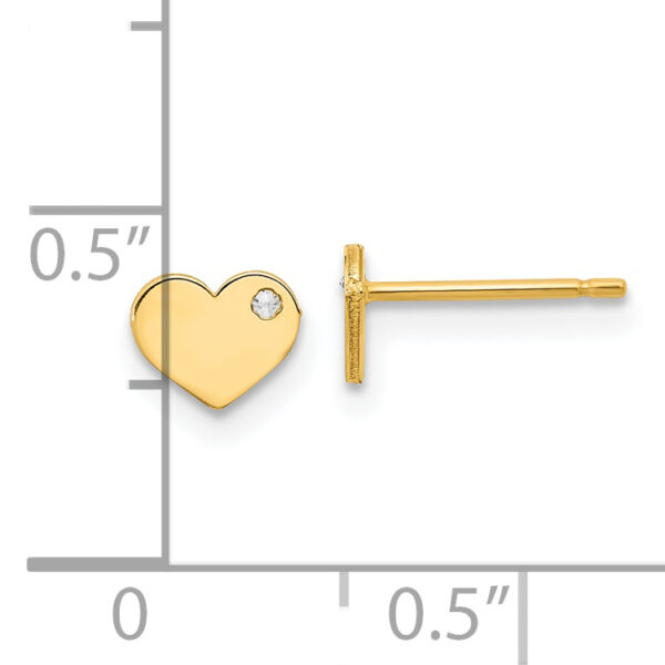 14K Polished CZ Heart Post Earrings - Image 3