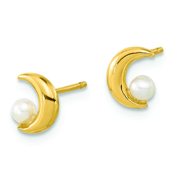 14K Polished Half Moon 2.5-3mm Freshwater Cultured Pearl Post Earrings - Image 2