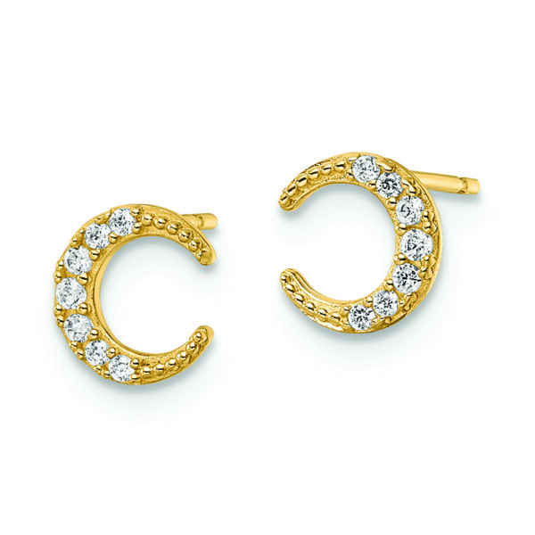 14k CZ Moon Post Earrings - Image 2