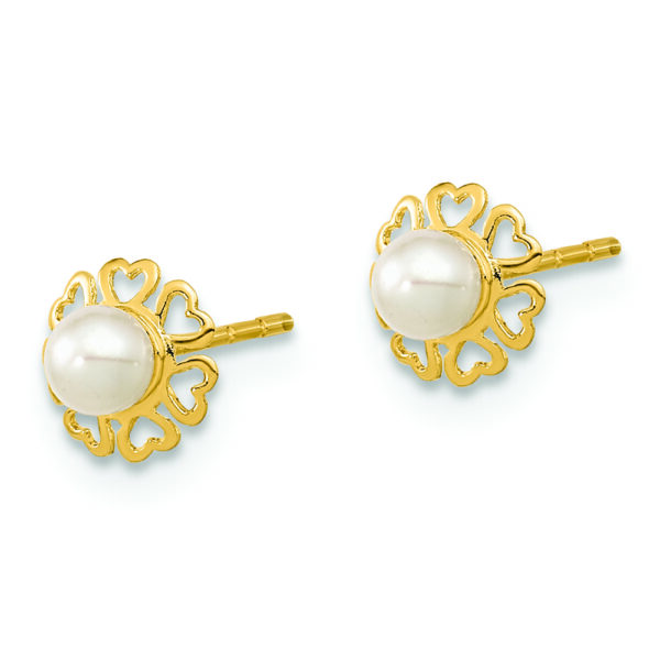 14K Polished Small Heart Petals with FW Cultured Pear Post Earrings - Image 2