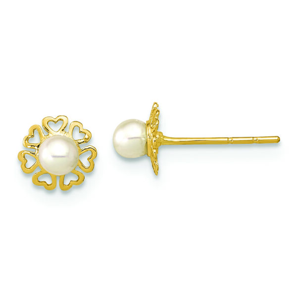 14K Polished Small Heart Petals with FW Cultured Pear Post Earrings