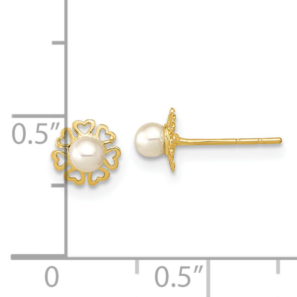 14K Polished Small Heart Petals with FW Cultured Pear Post Earrings - Image 3
