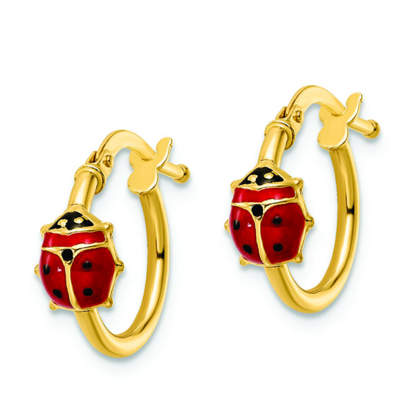 14k Polished Enameled Ladybug Post Hoop Earrings - Image 2