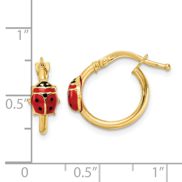 14k Polished Enameled Ladybug Post Hoop Earrings - Image 3