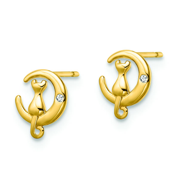 14k CZ Cat on the Moon Post Earrings - Image 2