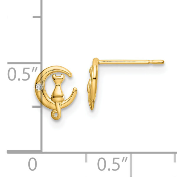 14k CZ Cat on the Moon Post Earrings - Image 3