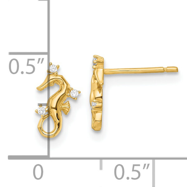14k Yellow Gold Polished CZ Seahorse Post Earrings - Image 3