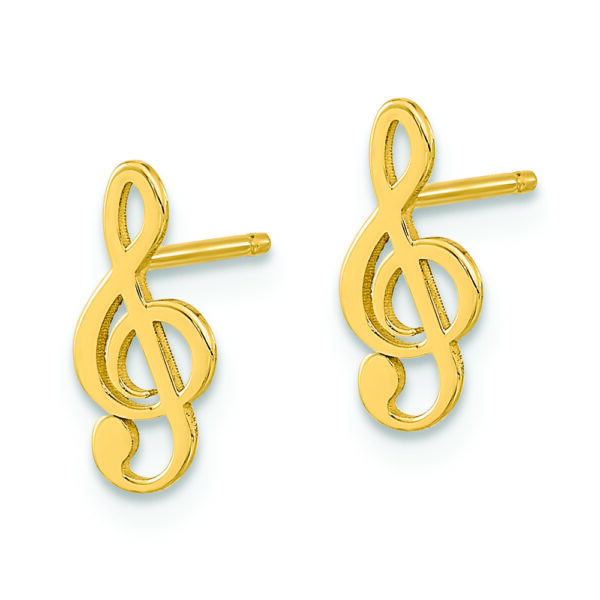 14K Polished Treble Clef Note Post Earrings - Image 2