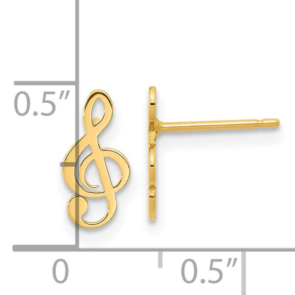 14K Polished Treble Clef Note Post Earrings - Image 3