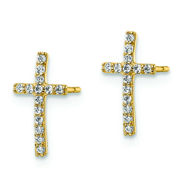 14k CZ Cross Post Earrings - Image 2