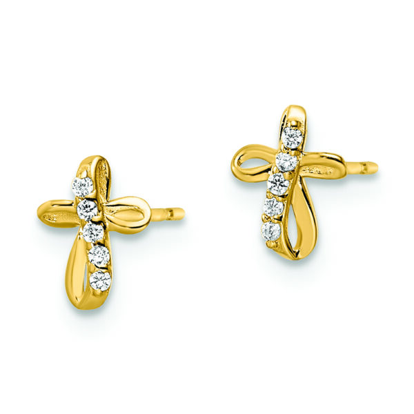 14k CZ Cross Post Earrings - Image 2