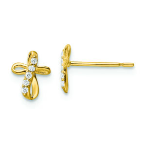 14k CZ Cross Post Earrings