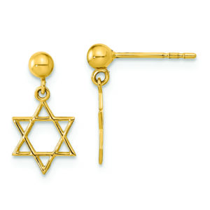 14K Polished Star of David Post Dangle Earrings