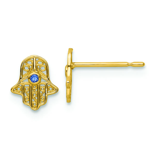 14k Blue Glass Stone Hamsa Post Earrings