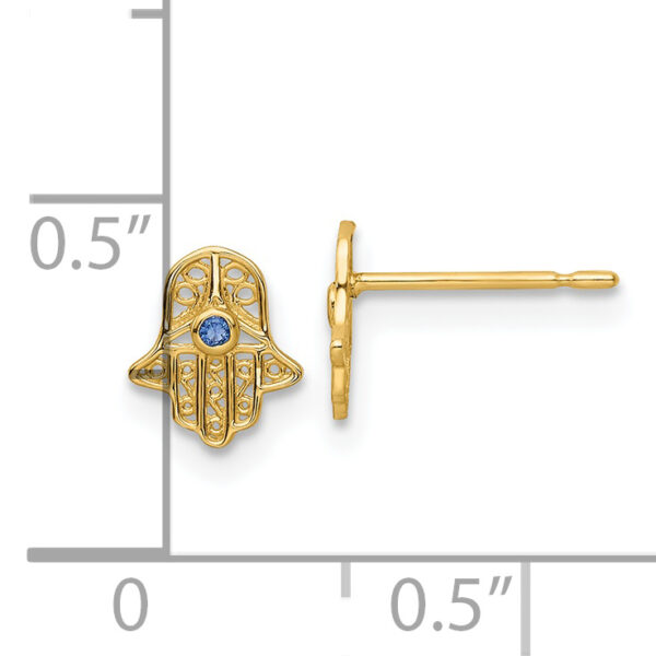 14k Blue Glass Stone Hamsa Post Earrings - Image 3