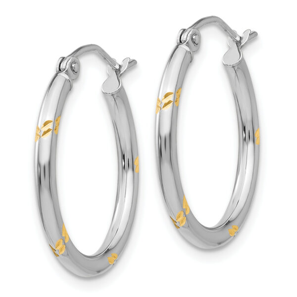 14k White Gold and Yellow Rhodium D/C Hoop Earrings - Image 2